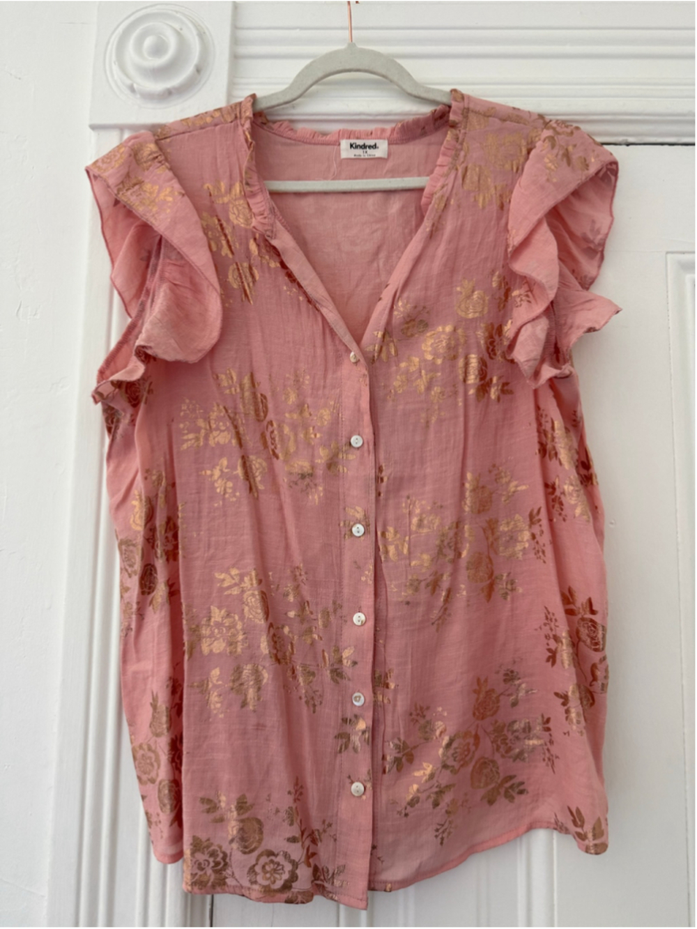 Women's Kindred. Pink Gold Floral Blouse Plus Size 1X